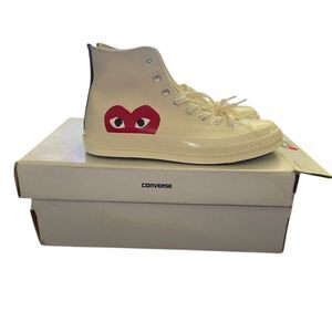 Converse x Comme Des Garcons High Top Cream Heart Shoes Size W10 / M8